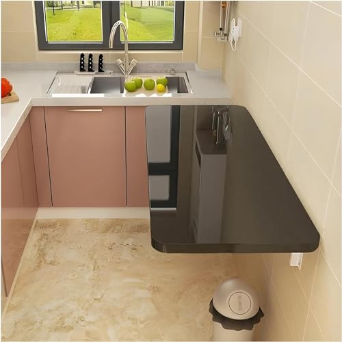 Wall Mounted Folding Table,Black Floating Desk for Small Spaces,Stainless Steel Bracket Laundry Folding Table,Wall Folding Desk,Home Bars and Dining Establishments(80X50cm/31.5"×19.7") - color: Black, size: 31.5 x 19.7 inches