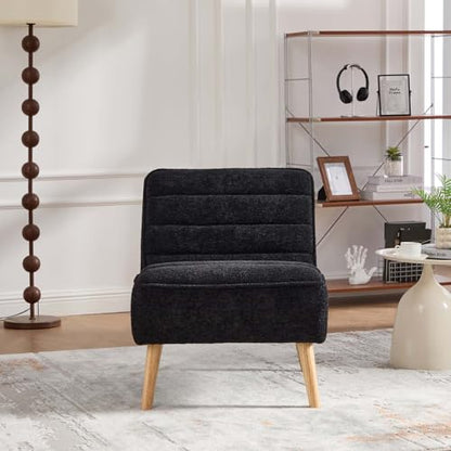 Velvet Slipper Chair, Armless Upholstered Accent Chair with Black Wood Legs, Modern Lounge Chair for Living Room, Bedroom, Office & Reading Nook (Black+Wood) - color: Black+wood