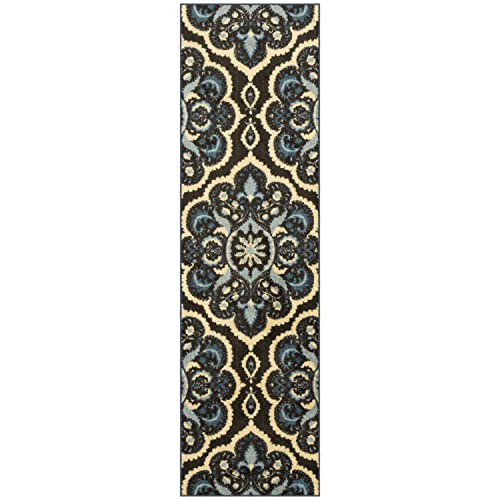 Maples Rugs Vivian Medallion Runner Rug - Made in USA - Washable, Non Slip, Indoor Carpet for Hallway, Kitchen, and Laundry Room, 1'8 x 4', Persian Blue - color: Persian Blue, size: 1'8" x 4' (Runner)