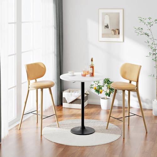 HOOBRO Bar Table, Height-Adjustable Round Pub Table 27-35.4 Inches with Sturdy Base, Modern Style, Easy to Assemble, Suitable for Small Space, White BW58BT01G1 - color: White