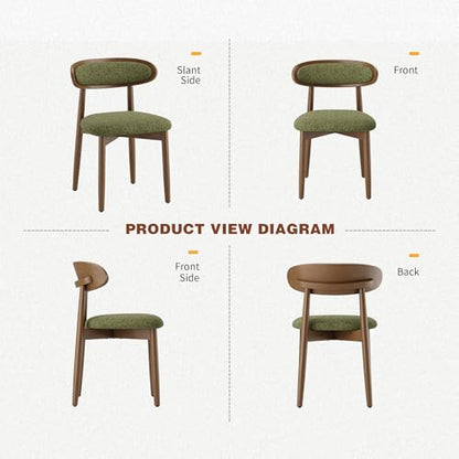 Wooden Dining Chairs Set of 4, Modern Fabric Upholstered Dining Room Chair, Kitchen Side Chairs, Farmhouse Dinner Chair with Curved Back for Kitchen, Green - color: Green, size: Set of 4