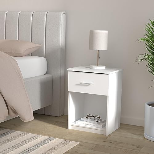 Furinno Tidur Nightstand, 2-Pack, Solid White | Bar Handle, with Storage Shelf, Bedside Table, End Table, Side Table, for Bedroom, Closet, Dorm - color: Solid White, style: 2-Pack Handle