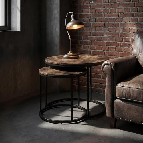 Round Coffee Tables for Living Room, Set of 2 (Rustic Wooden) | living room side table, Modern Nesting Drink for Small Spaces - color: Rustic Wooden