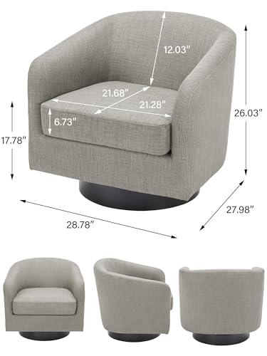 Swivel Barrel Accent Chair, Comfy Reading Armchair, Khaki, Set of 1 | Club Chairs for Adults, Low-Back Design, Modern Round Style, Solid Wood Frame & Metal Swivel Base, For Living Room & Bedroom - color: Khaki
