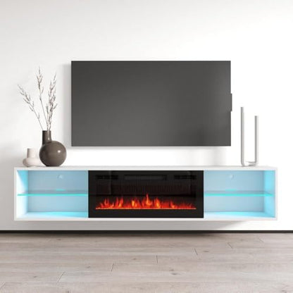 Meble Furniture Lima EF Floating Fireplace TV Stand — Wall Mounted Electric Fireplace Media Console — Matte Finish, 72 inches — Black