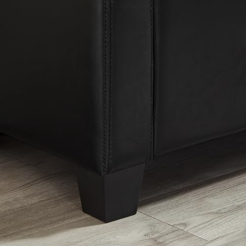 Storage Bench, 48‘’ Upholstered PU Leather Ottoman Bench with Button-Tufted, Folding Bedroom Bench with Wood Legs, Entryway Bench for Bedroom, Black - color: Black
