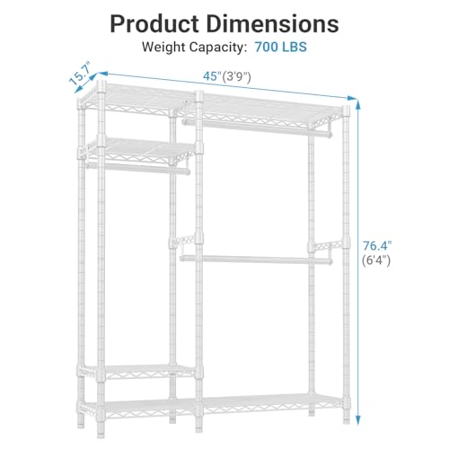 VIPEK V2 Heavy Duty Clothes Rack, Metal Closet Rack Organizer, White | Garment Racks with 4 Tiers Wire Shelving 3 Hanging Rods, Compact Freestanding Closet Metal Closet Rack, Max Load 700LBS - color: White, style: V2