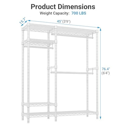 VIPEK V2 Heavy Duty Clothes Rack, Metal Closet Rack Organizer, White | Garment Racks with 4 Tiers Wire Shelving 3 Hanging Rods, Compact Freestanding Closet Metal Closet Rack, Max Load 700LBS - color: White, style: V2