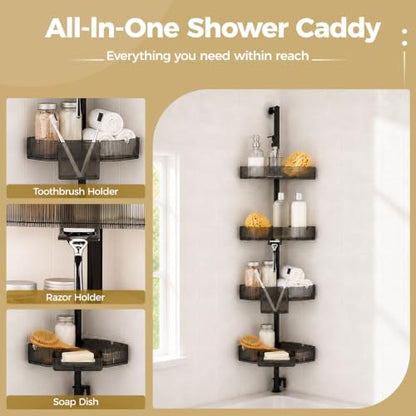 Corner Shower Caddy, Adjustable 4-Tier Rustproof Bathroom Organizer Shelves, 45-75 Inch No-Drill Quick Installation Bathtub Corner Shelf