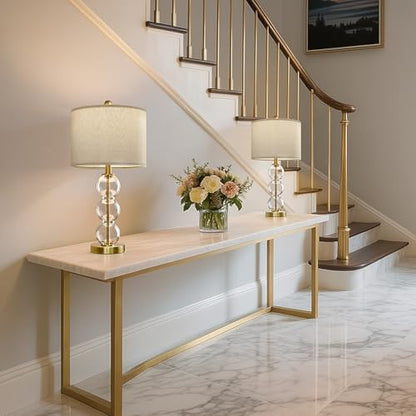 25" Glass Table Lamps Set of 2, Gold Modern Table Lamps with USB Ports for Living Room, Linen Shade Bedside Lamps for Bedroom, Nightstand, Side Table (Bulbs not Included) - color: Gold