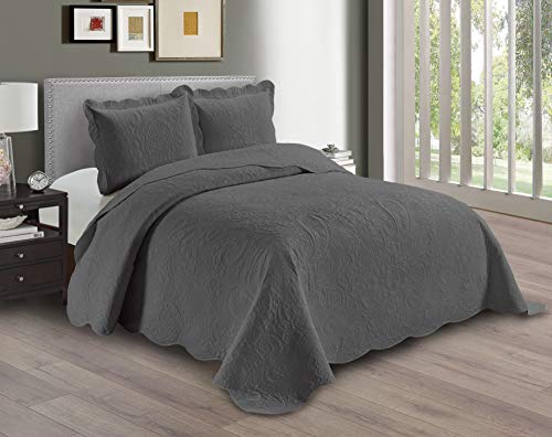 Linen Plus Embossed Coverlet Bedspread Set Oversized Solid Charcoal Full/Queen Bed Cover Bedding New # Dana - color: Charcoal, size: Full/Queen