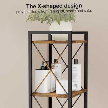 Homhedy 5 Tier Small Bookshelf, Tall Narrow Bookcase, Metal Book Shelf | Industrial Style for Small Spaces, Home, Office, Living Room, Kitchen, Bedroom , 10.4" D x 13" W x 55.1" H, Rustic Brown - color: Rustic Brown, size: 10.4"D x 13"W x 55.1"H