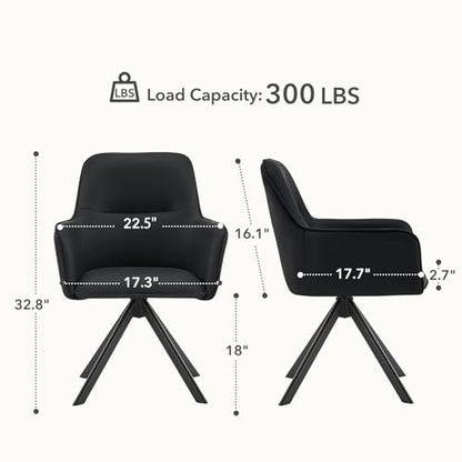 Modern Swivel Dining Chairs Set of 2, Upholstered Dining Room Chairs with Thicken Cushion, 360°Swivel Dining Chairs with Metal Legs for Dining Room, Kitchen, Bedroom, PU, Black - color: Black, size: Set of 2
