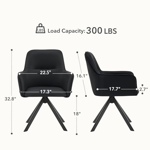 Modern Swivel Dining Chairs Set of 4, Upholstered Dining Room Chairs with Thicken Cushion, 360°Swivel Dining Chairs with Metal Legs for Dining Room, Kitchen, Bedroom, PU, Black - color: Black, size: Set of 4