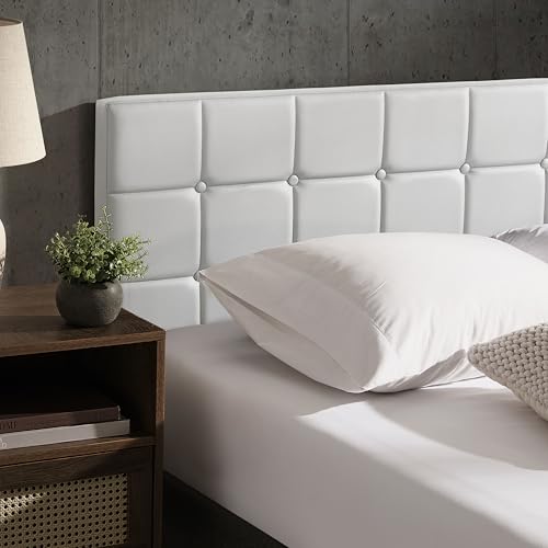 Hearth & Harbor Modern Full-Size Button Tufted Upholstered Headboard - White, Adjustable Height 34'-42', Bed Frame Mount - color: White, size: Full