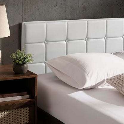 Hearth & Harbor Modern Full-Size Button Tufted Upholstered Headboard - White, Adjustable Height 34'-42', Bed Frame Mount - color: White, size: Full