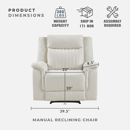 Lexicon Polished Microfiber Wall Hugger Manual Reclining Chair, Beige | 39.5"W Manual Recliner, Home Theater Seating for Living Room/Office/Apartment, Tool Free Assembly - color: Beige, size: Recliner