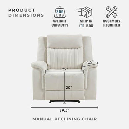 Lexicon Polished Microfiber Wall Hugger Manual Reclining Chair, Beige | 39.5"W Manual Recliner, Home Theater Seating for Living Room/Office/Apartment, Tool Free Assembly - color: Beige, size: Recliner
