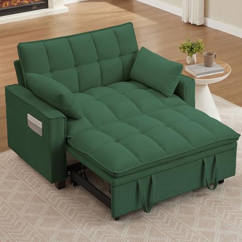 Convertible Sofa Bed, Loveseat Sleeper Sofa with Pull Out Bed and Adjustable Backrest, 3-in-1 Futon Couch for Living Room, Bedroom, Apartment, Green - color: Green, size: Pull Out Sofa Bed
