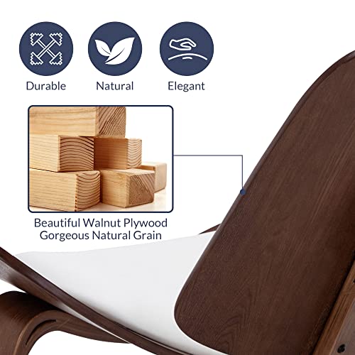 Belleze Mid-Century Modern Shell Side Accent Tripod Plywood Lounge Chair Walnut Upholstered Faux Leather, White - color: White, size: 1 Chair