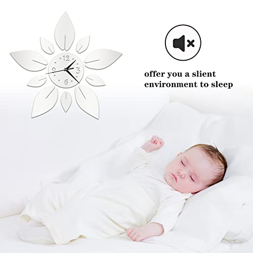 Acrylic Flower Mirror Wall Stickers, Silent DIY Wall Clock Decals | Self-Adhesive Crystal Decals, Silent Quartz Clock, Silver Petal Combo Decor For Home Apartment Office Wall Art