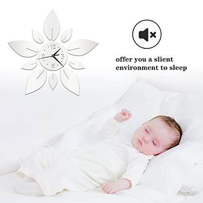 Acrylic Flower Mirror Wall Stickers, Silent DIY Wall Clock Decals | Self-Adhesive Crystal Decals, Silent Quartz Clock, Silver Petal Combo Decor For Home Apartment Office Wall Art