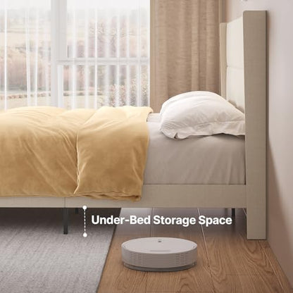 Gizoon King Bed Frame with Wingback Headboard, Upholstered Platform Bed | Bed Frame with Padded Headboard,Wooden Slats, Noise-Free, No Box Spring Needed, Easy Assembly,Beige - color: Beige, size: King