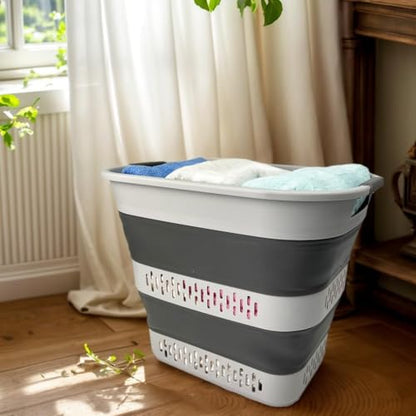 SAMMART 40L (10.5 Gallon) Collapsible Plastic Laundry Basket - Foldable Pop Up Storage Container/Organizer - Portable Laundry Hamper - Space Saving (1, Grey) - color: Grey