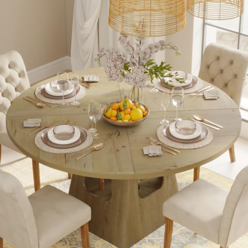 47'' Round Dining Table for 4 - Modern Farmhouse Kitchen Table with Cone Pedestal Base,Wood Dining Table for Small Spaces,Round Kitchen Table Ideal for Dining Room or Apartment - color: 47'' Wood