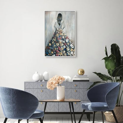 Oliver Gal Girl with Flower Thoughts Canvas Print Wall Art for Living Room, Bedroom, and Bathroom, 20" x 30", White Floater Frame - color: White Floater Frame, size: 30"L x 20"W