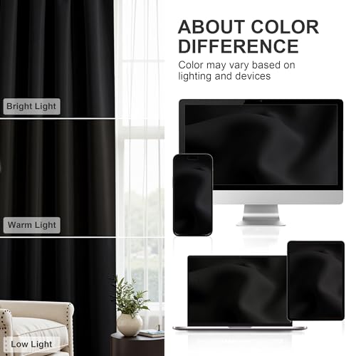 PONY DANCE Black Out Curtains 72 inch Long, Black, 2 Panels | Blackout Solid Rod Pocket Thermal Insulated Panels for Bedroom Living Room, Energy Efficient Window Drapes, 42"W x 72"L - color: Black, size: 42"W x 72"L (Pack of 2)
