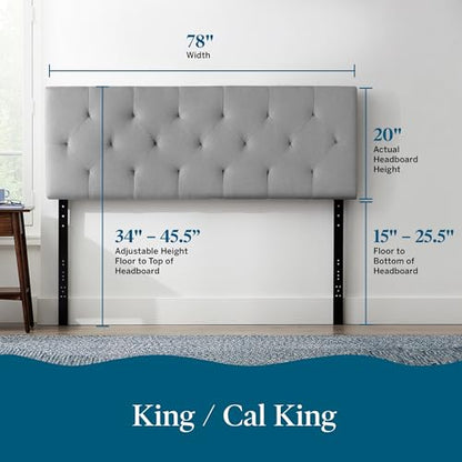 Lucid Mid-Rise Upholstered Headboard - Diamond Tufted - Padded Polyester - Adjustable Height from 34” to 46” - Easy Assembly - Bed Frame or Wall Mount - Sturdy - Stone - King / Cal King Size - color: Stone, size: King/Cal King