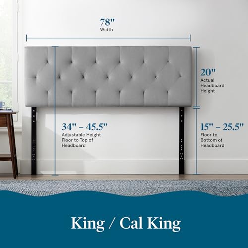 Lucid Mid-Rise Upholstered Headboard - Diamond Tufted - Padded Polyester - Adjustable Height from 34” to 46” - Easy Assembly - Bed Frame or Wall Mount - Sturdy - Stone - King / Cal King Size - color: Stone, size: King/Cal King