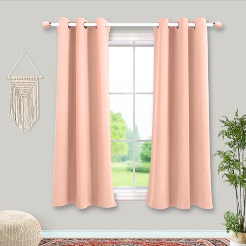 Mrs.Naturall Blush Pink Blackout Curtains, Short Window Curtains for Bedroom Bathroom, 45 Inch Long - color: Blush Pink, size: 34"W x 45"L (Pack of 2)