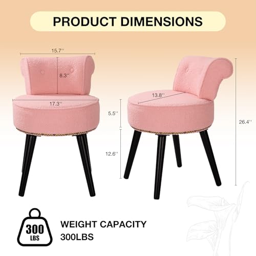 Vanity Chair with Backrest, Boucle Upholstery Armless Makeup Stool, Vanity Stool with for Bedroom Living Room Kitchen Dinning Room (Sherpa Pink) - color: Sherpa Pink
