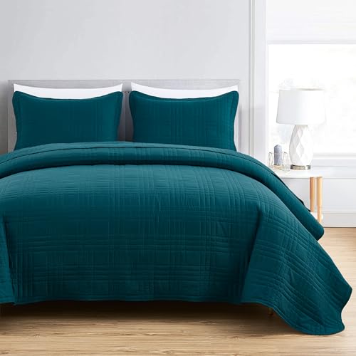 Chezmoi Collection Kingston Queen Size Bedspread Set, 3-Piece Teal Oversized Quilted Microfiber Lightweight Bedspread Coverlet (100"x106") for All Seasons - color: Teal, size: Queen