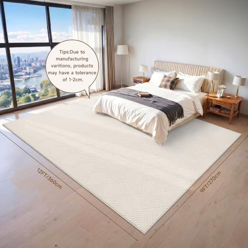 9x12 Living Room Area Rug, Beige Soft Geometric Fluffy Bedroom Mat | Washable Modern Indoor Floor Mat, Non Slip Shaggy Boho Accent Throw Carpet for Office, Dorm, Nursery and Dining Room - size: 9' x 12' (Rectangular)