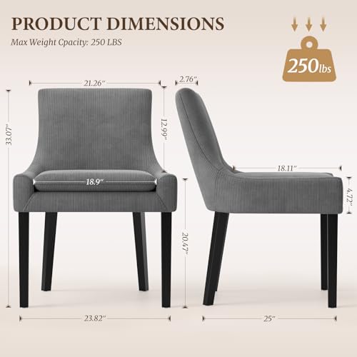 COLAMY Modern Dining Room Chairs Set of 2 with Mid Back and Wood Legs, Upholstered Kitchen Chairs for Dining Room/Living Room, Dark Grey - color: Grey, size: Set of 2