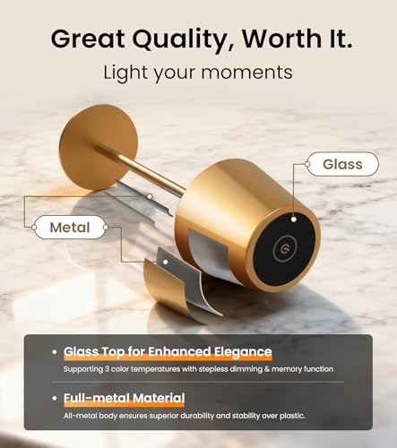 3 Pack Cordless Table Lamp, Portable Battery Operated Lamp with 3 Color Temps and Stepless Dimming, Rechargeable Table Lamp for Dinner, Desk, Cafe, Outdoor (Brushed Gold) - color: Brushed Gold, size: 3 Pack