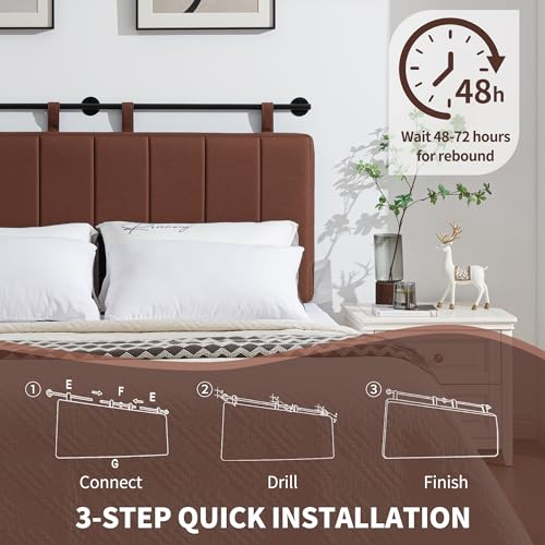 Queen Headboard Only, Wall Mounted Hanging Upholstered Bed Head Board | Modern Vertical Channel Design of Fine Linen, Elegant Brown Fluted Headboard for Bedroom (Brown, Queen Size) - color: Linen/Brown, size: Queen