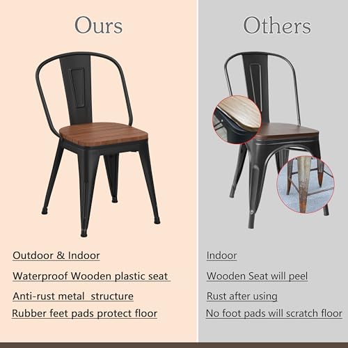 Alunaune 18inch Outdoor Metal Patio Dining Chairs Set of 4 High Back Classic Chic Iron Farmhouse Barstools Industrial Coffee Bar Stools Bistro Cafe Side Chair-Black - color: Outdoor Black