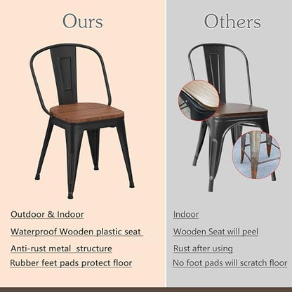 Alunaune 18inch Outdoor Metal Patio Dining Chairs Set of 4 High Back Classic Chic Iron Farmhouse Barstools Industrial Coffee Bar Stools Bistro Cafe Side Chair-Black - color: Outdoor Black