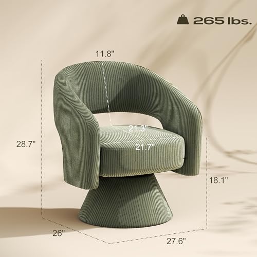HOMCOM 360° Swivel Accent Chair Corduroy Upholstered Barrel Chair Green | Modern Armchair, Thick Padding, Living Room, Bedroom, Reading Room