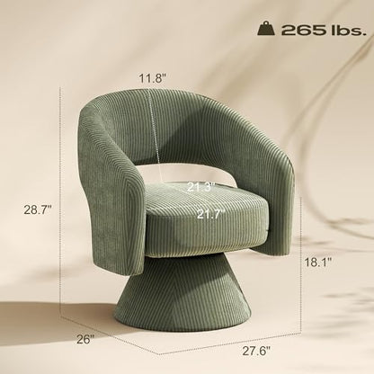 HOMCOM 360° Swivel Accent Chair Corduroy Upholstered Barrel Chair Green | Modern Armchair, Thick Padding, Living Room, Bedroom, Reading Room