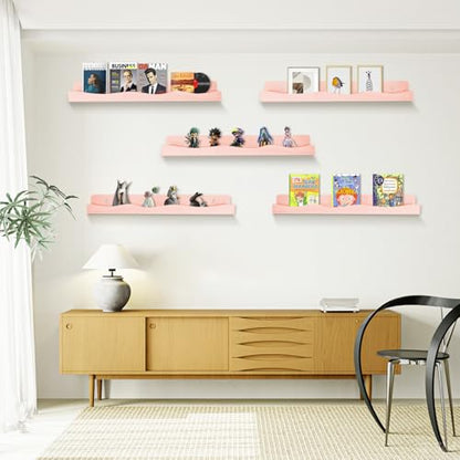 Nail Polish Wall Rack, 6-Shelf 15-Inch Light Pink Acrylic Nail Polish Shelves with Removable Ends – Multi-Purpose Shelf for Essential Oils, Cosmetics Storage and Display for Salons and Bathrooms - color: Light Pink