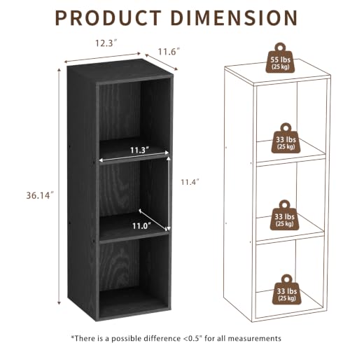 3 Cube Black Book Shelf, Tall Bookcase for Bedroom Home Office Living Room - color: Black, size: 3 Cube