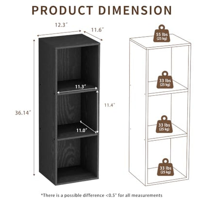 3 Cube Black Book Shelf, Tall Bookcase for Bedroom Home Office Living Room - color: Black, size: 3 Cube