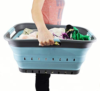 SAMMART 42L (11 gallon) Collapsible Plastic Laundry Basket - Foldable Pop Up Storage Container/Organizer - Space Saving Hamper/Basket (1, Grey/Sea Angel) - color: Grey/Sea Angel