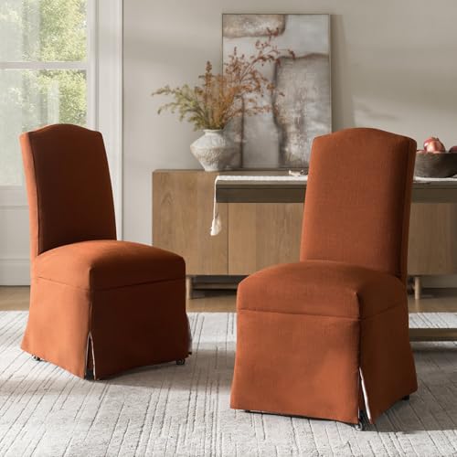 HULALA HOME Upholstered Dining Chairs Set of 2, High Back Dining Chairs with Removable Slipcover, Solid Wood Legs with Casters, Transitional Accent Chairs for Dining Room Living Room, Burn Brick - color: Burn Brick, size: Set of 2