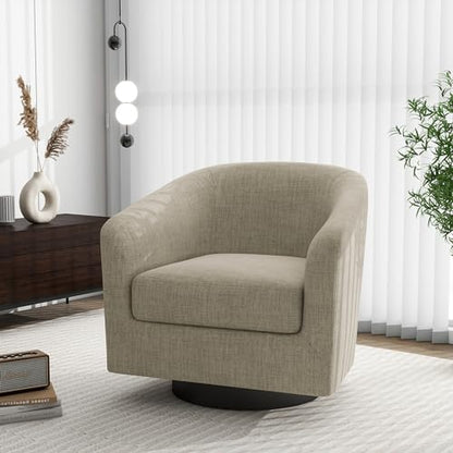 Swivel Barrel Accent Chair, Comfy Reading Armchair, Light Brown, Set of 1 | Club Chairs for Adults, Low-Back Design, Modern Round Style, Solid Wood Frame & Metal Swivel Base, For Living Room & Bedroom - color: Light Brown